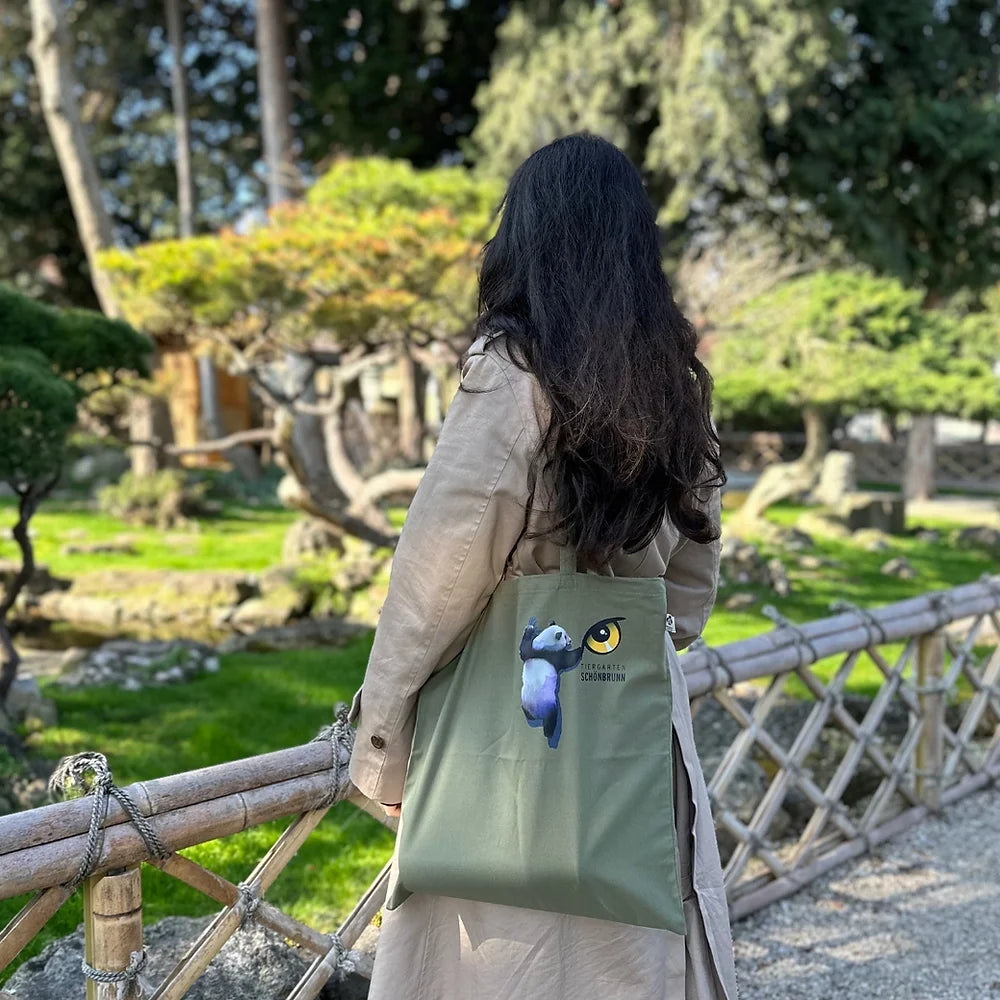 Baumwolltasche Panda auf Tiergarten Logo / Tote Bag