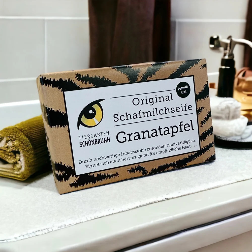 Schafmilchseife Granatapfel mit Tiergarten Schönbrunn Logo