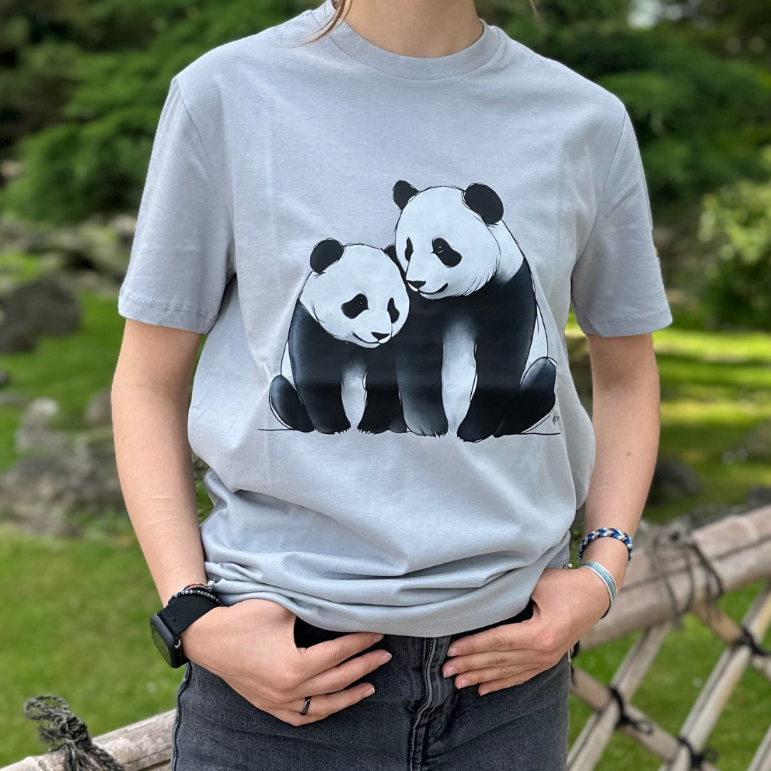 T-Shirt Panda Familie mit Tiergarten Logo Grau